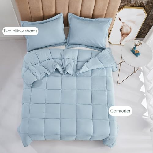 Pre Washed Down Alternative Comforter Set Queen - Full/Queen Pre-washed Blue