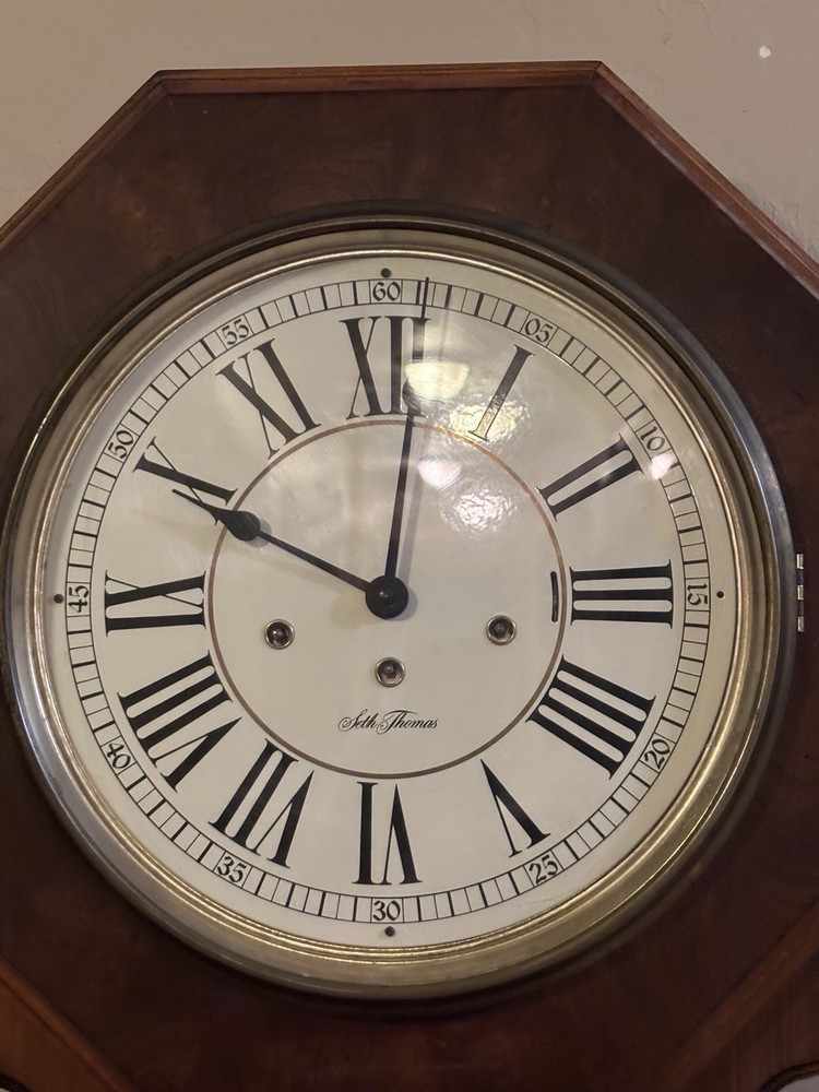 Vtg SETH THOMAS Octagon Wall Clock Westminster Chime 3 Windup With Key Pendulum