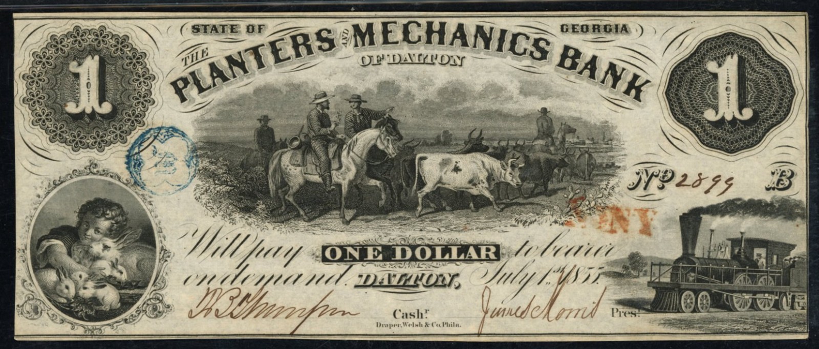 1855 Planters & Mechanics Bank of Dalton GA $1 PMG 63 EPQ GA150UNL1a