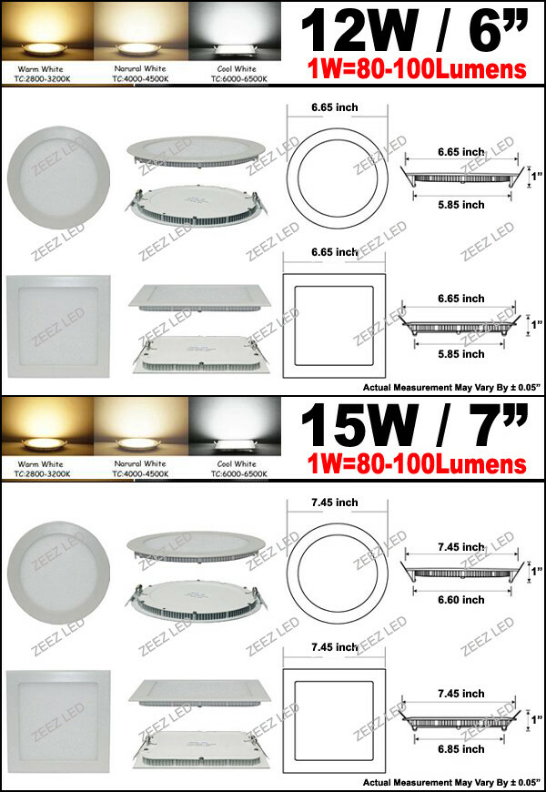 3/4W 6W 9W 12W 15W 18W 20W 25W Dimmable LED Recessed Ceiling Panel Light Fixture