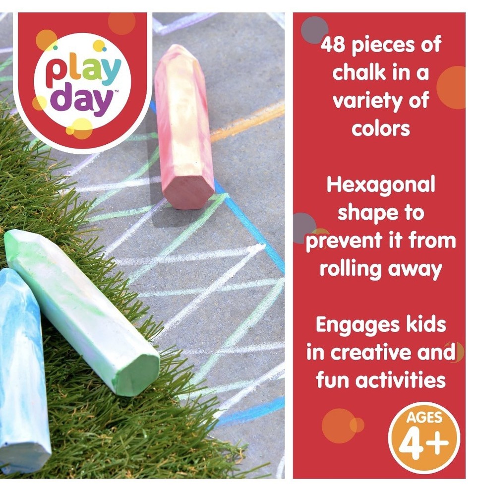 Play Day 48 Count Multicolor Sidewalk Chalk Set - tie dye- neon and solid chalks