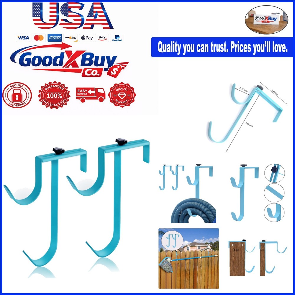 Adjustable Metal Pool Pole Hangers 2 Pack Light Blue Heavy Duty Versatile Org...