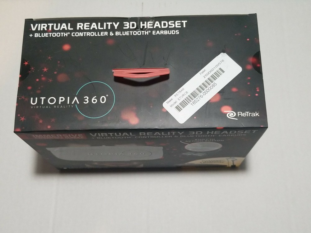 Utopia ReTrak 360 Degree 3D VR Headset Bundle Bluetooth Earbuds & Controller NIB