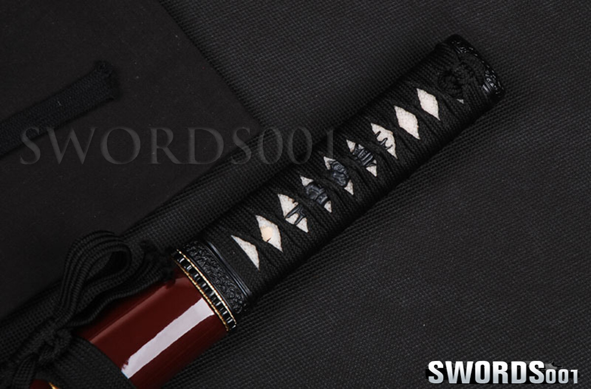 Self-defense Samurai Tanto Knife Carbon Steel Japanese Sword Dark Red Scabbard