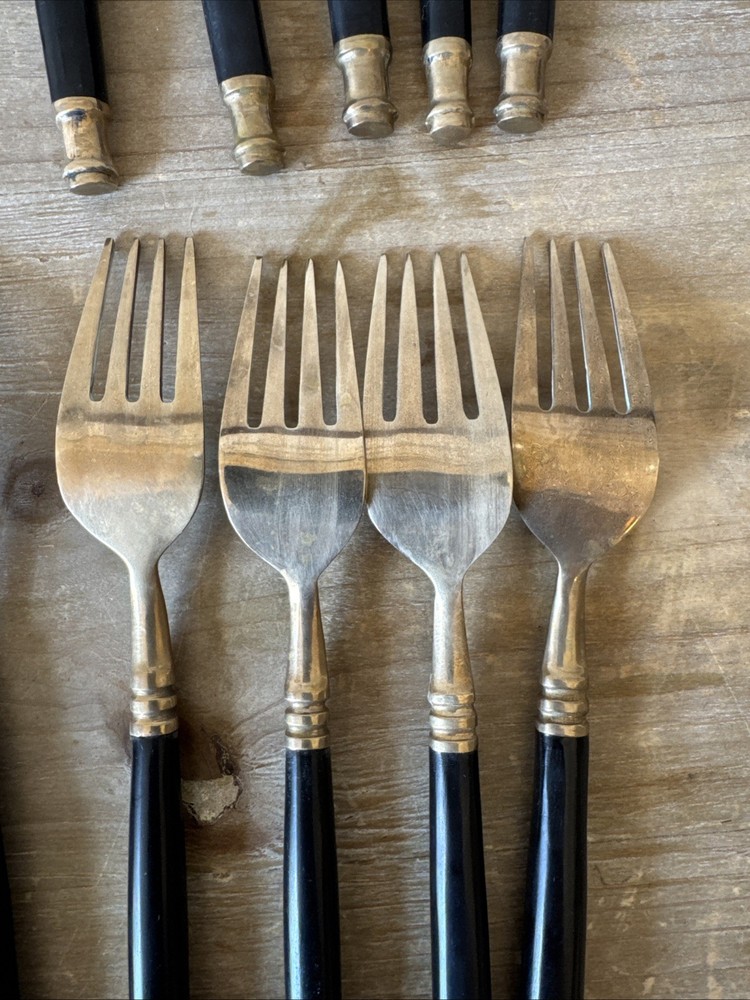 Vintage Brass & Black Bakelite Set Flatware Silverware 32 Piece Set