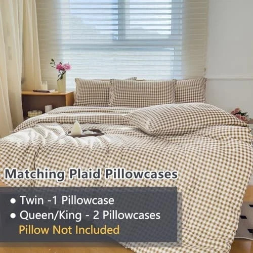 Comforter Set Bedding Comforter Sets, Brown Grid Bed Queen Tan Gingham