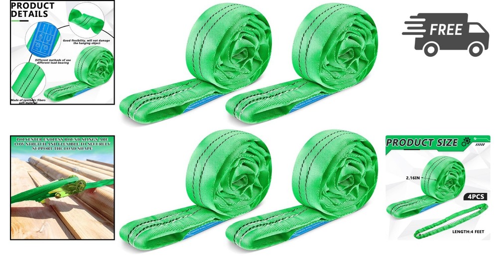 Lifting Straps Heavy Duty Polyester Endless Loop Round Slings 4ft 4pcs