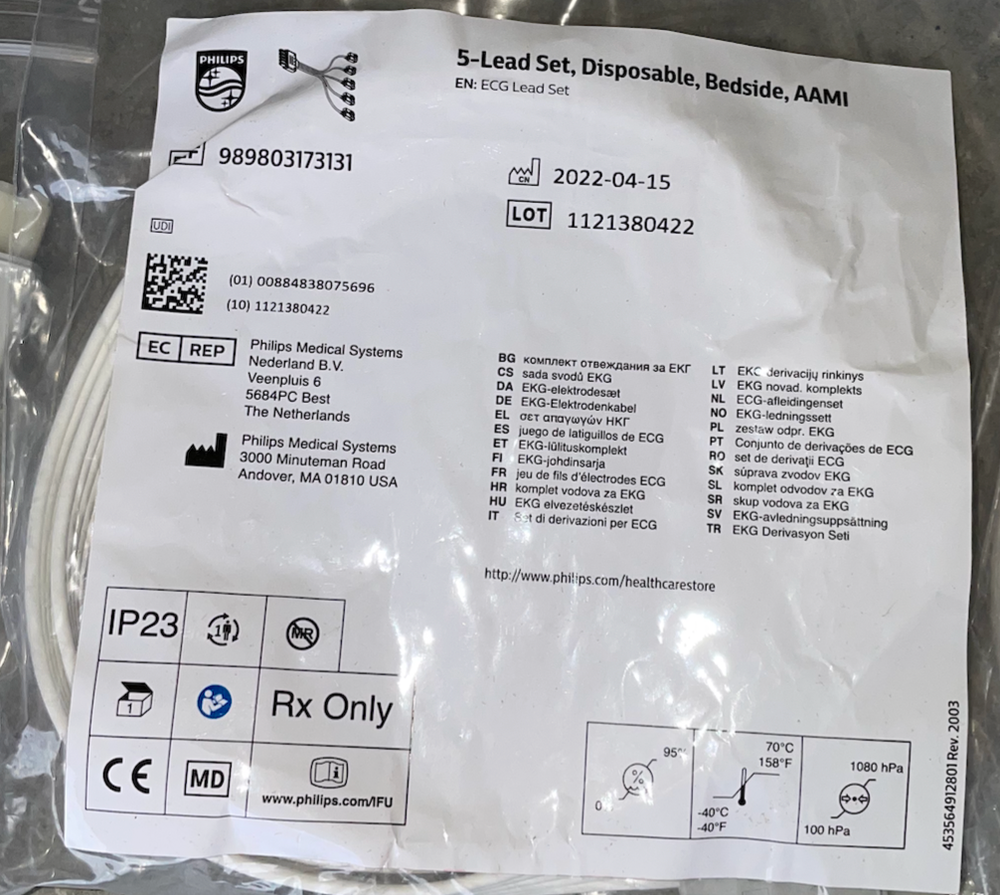 Phillips 5 lead set Disposable, Bedside, AAMI Lead set