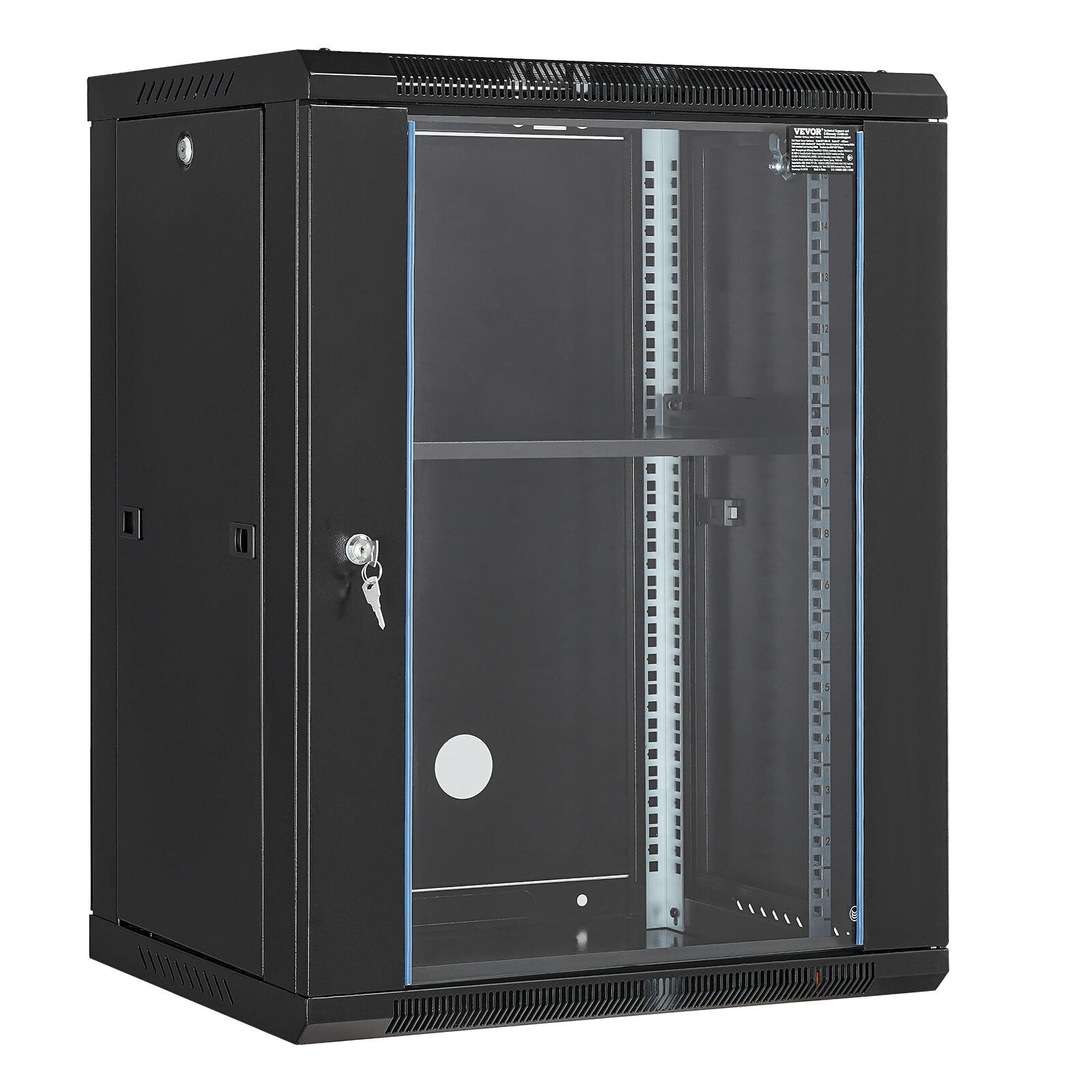 15U Wall Mount Network Server Rack Cabinet Enclosure 18'' Glass Door Lock
