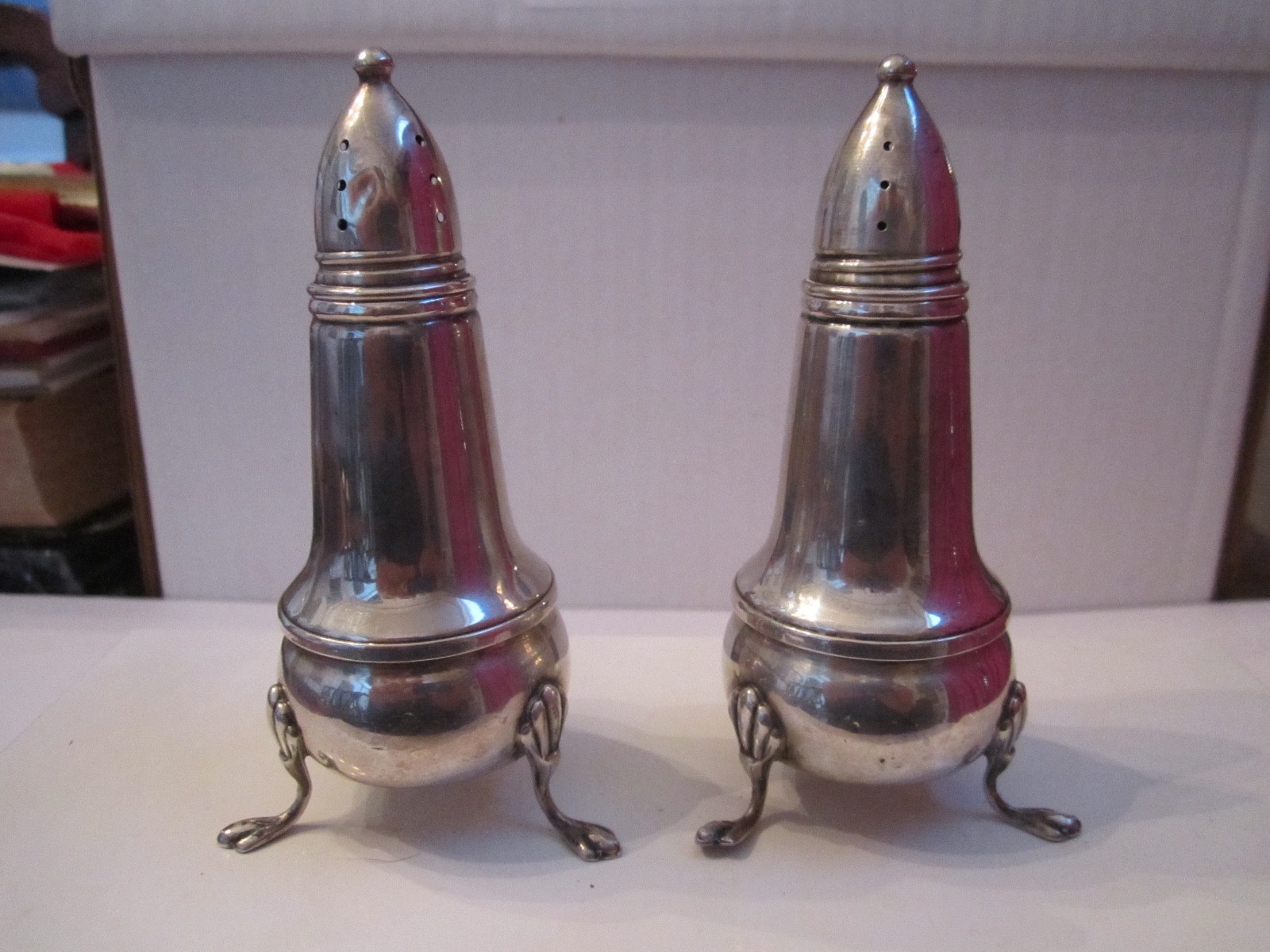 CROWN STERLING SILVER SALT & PEPPER SHAKERS 4 1/2" TALL WEIGHTED 210g TW - JC8