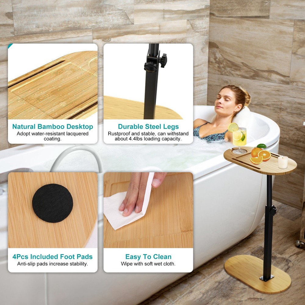 C-Shaped Bathtub Tray Table Heavy Duty Table Adjustable Height Bed Sofa Table