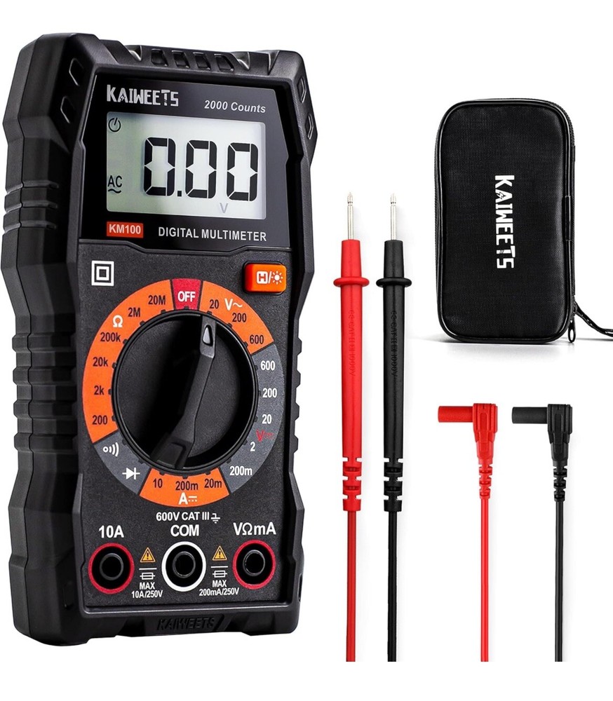 KAIWEETS KM100 Digital Multimeter TRMS 2000 Counts Ohmmeter DC Current Meter
