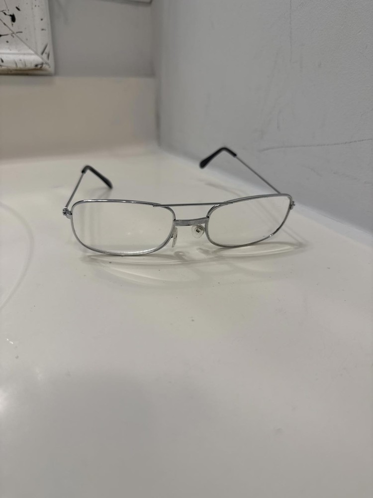 Silver Frame Rectangular Eyeglasses with Black Temple Tips