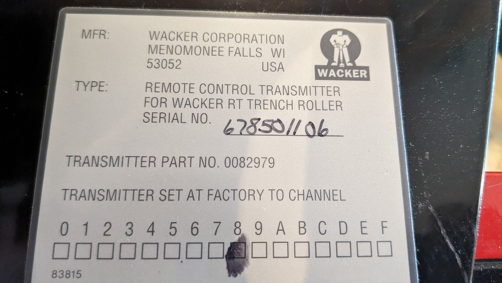 Wacker Neuson RT Transmitter Remote Control for Walk Behind Compactors