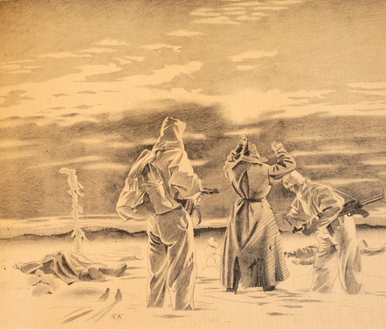 Everyday Winter Life in the Forest of Lapland-WW2-Great Drawings-Wehrmacht '44