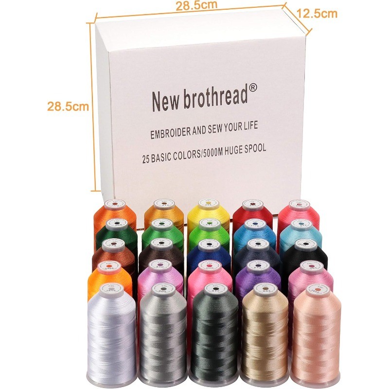 25 Basic Colors of Huge Spool 5000M Polyester Embroidery Machine Thread