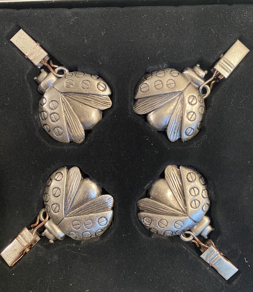 VINTAGE PEWTER TABLECLOTH LADYBUG WEIGHTS