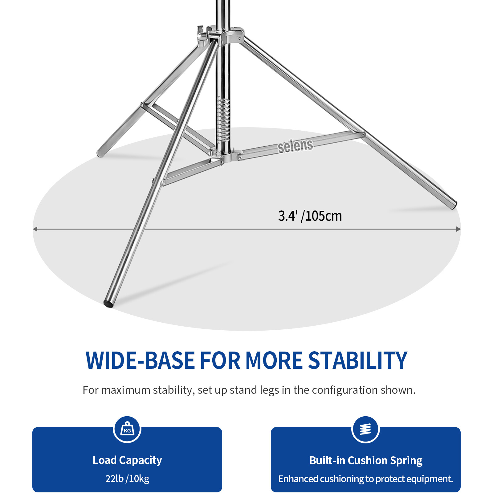9.2ft Light Stand Heavy Duty Adjustable Tripod Spring Damped Stainless Steel