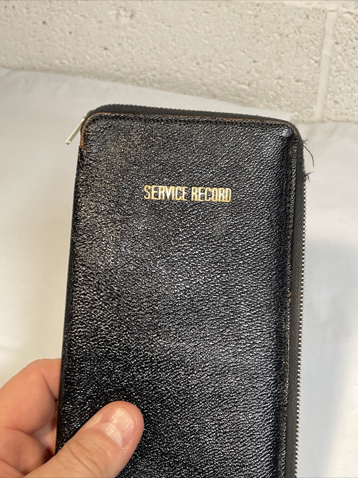 WW2 War Service Record Leather Wallet Diary Document Holder Black Zipper Vtg