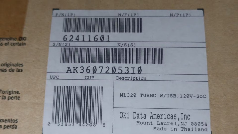 Oki 62411601 Microline 320t Dot Matrix Printer 120v-ac