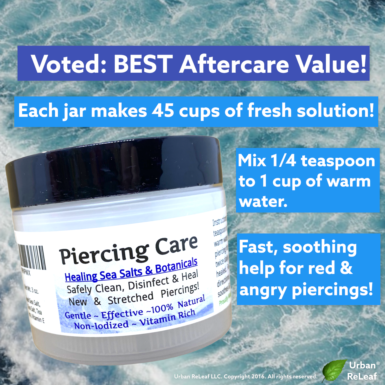 Urban ReLeaf Piercing Care Concentrate Jar! Heal Red Angry Bump Itchy Aftercare