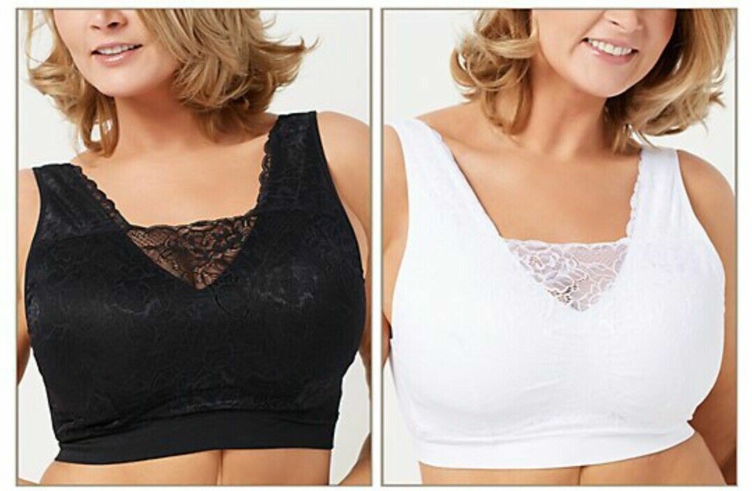 Breezies Lace Seamless Cami Bra-Black/White-Large-NEW-A378013