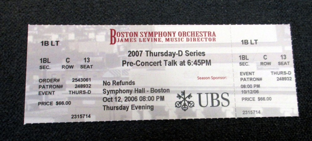 Boston Symphony Orchestra, Full Ticket 10/12/2006