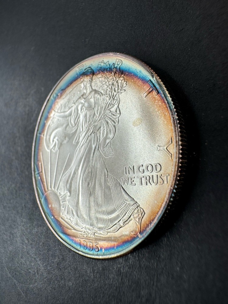 1995 American Silver Eagle 1 Oz Silver Coin Rainbow Toned