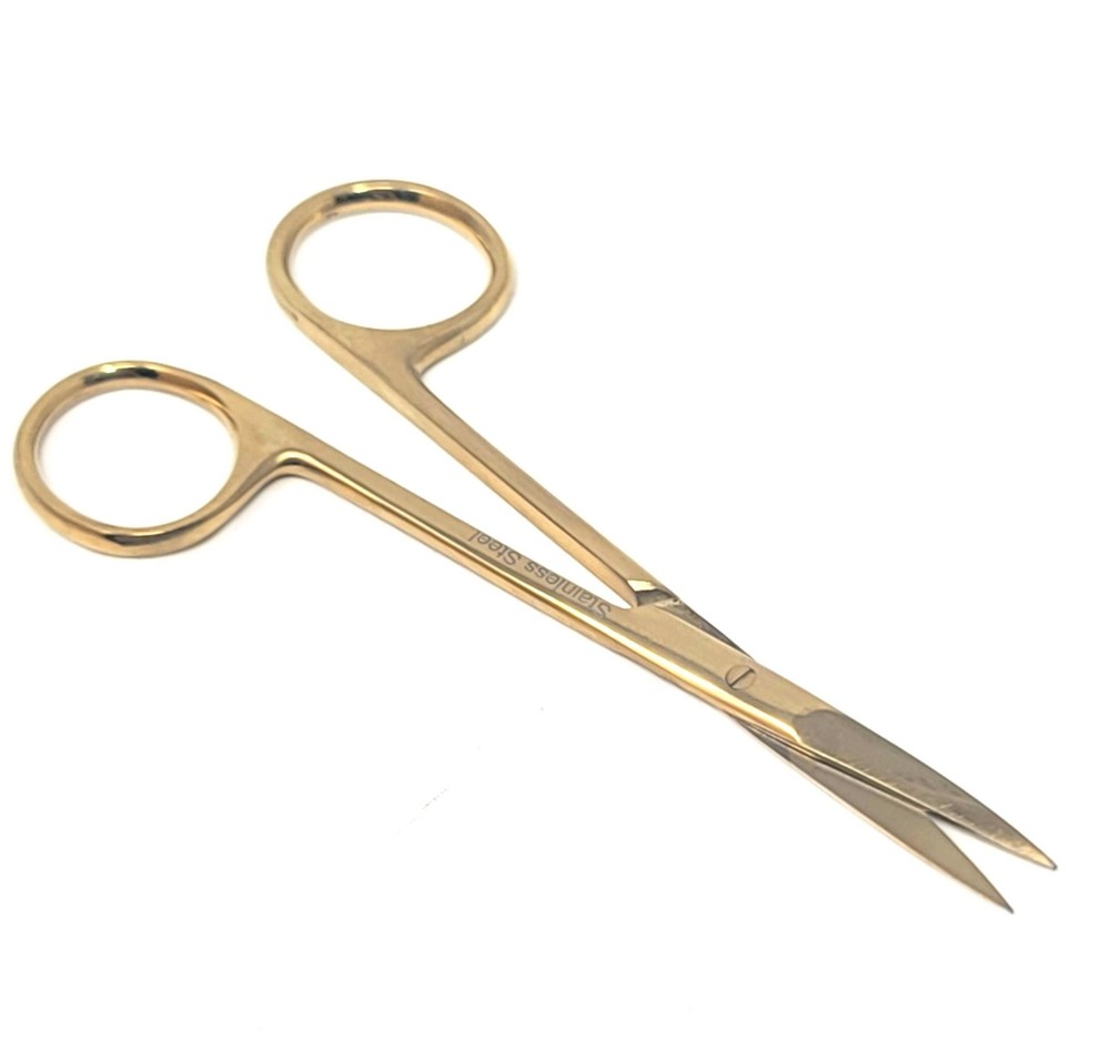4.5" Micro IRIS Scissors Straight Pointed Tips Dental Veterinary Gold Shears