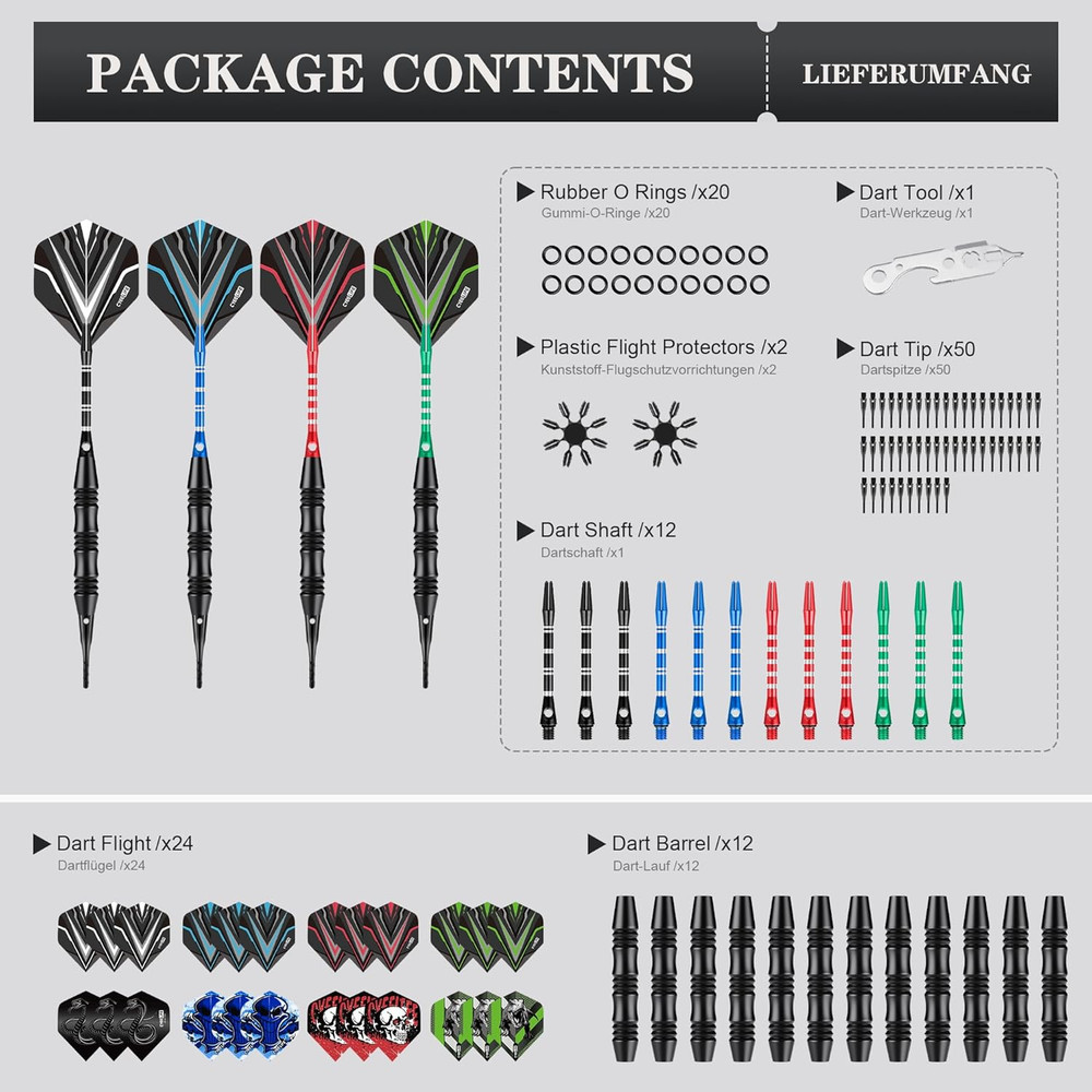 Professional 12-Piece Soft Tip Darts Set - 20g Plastic Tips for Fun Play