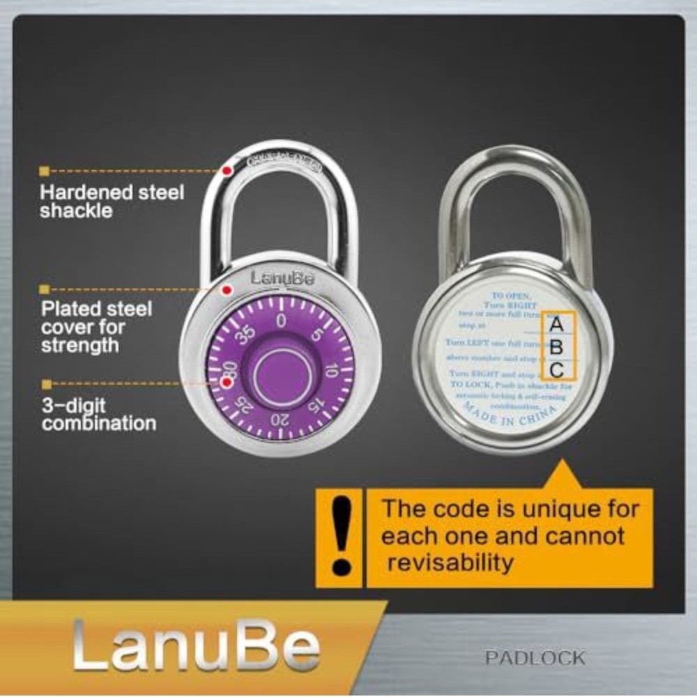 LanuBe Standard Dial Combination Lock 2 inches.Wide, with Different Combinations