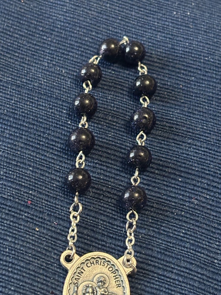 Handmade Blue Stone St. Christopher One Decade Pocket Catholic Rosary