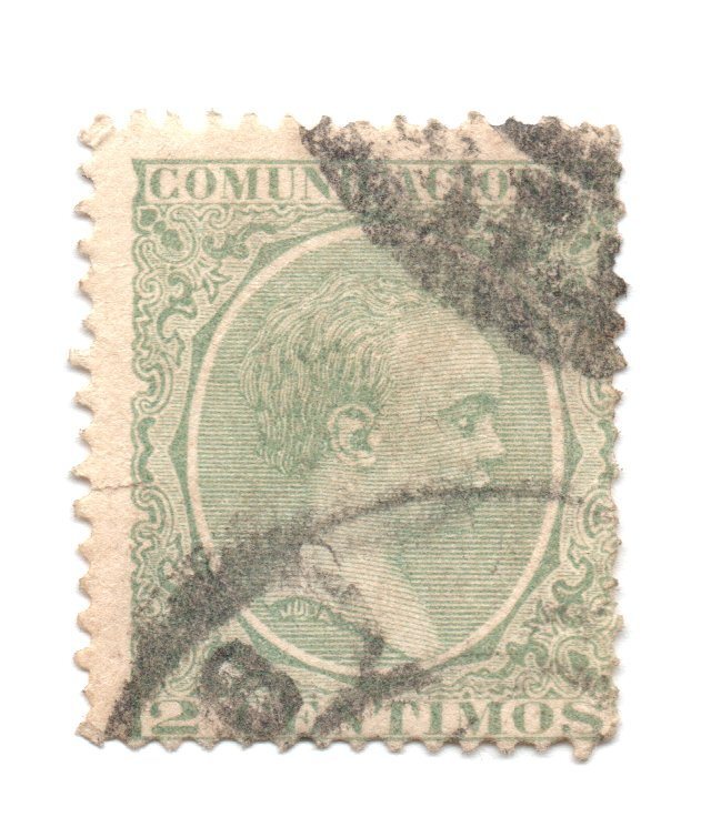 Spain 2 Centimos 1889 Green Used Stamp