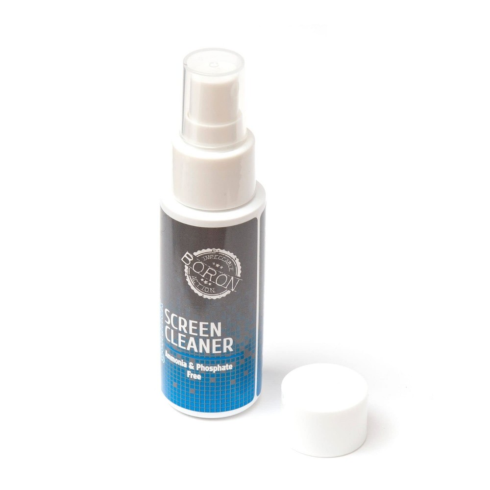Screen Cleaner Spray Bottle with Clear, light-colored microfiber cloth
