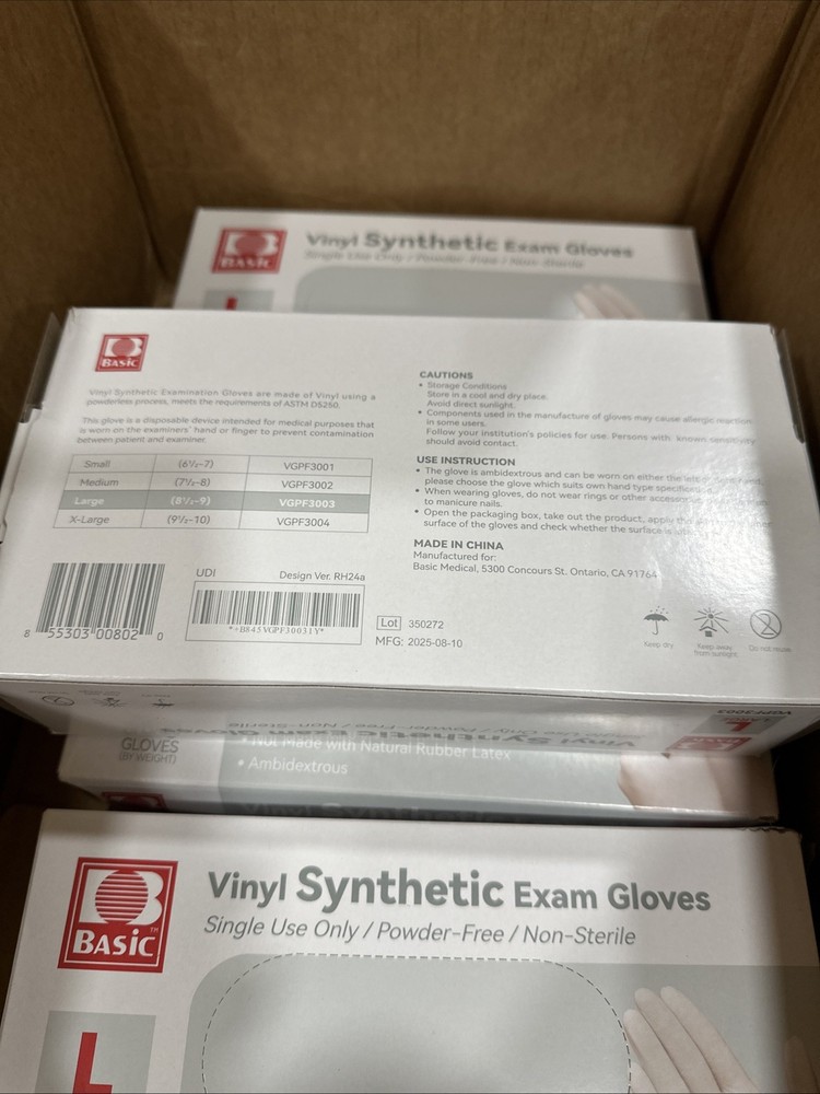 Basic Vinyl Exam Glove Synthetic Cuff Length LARGE 1000 per Case