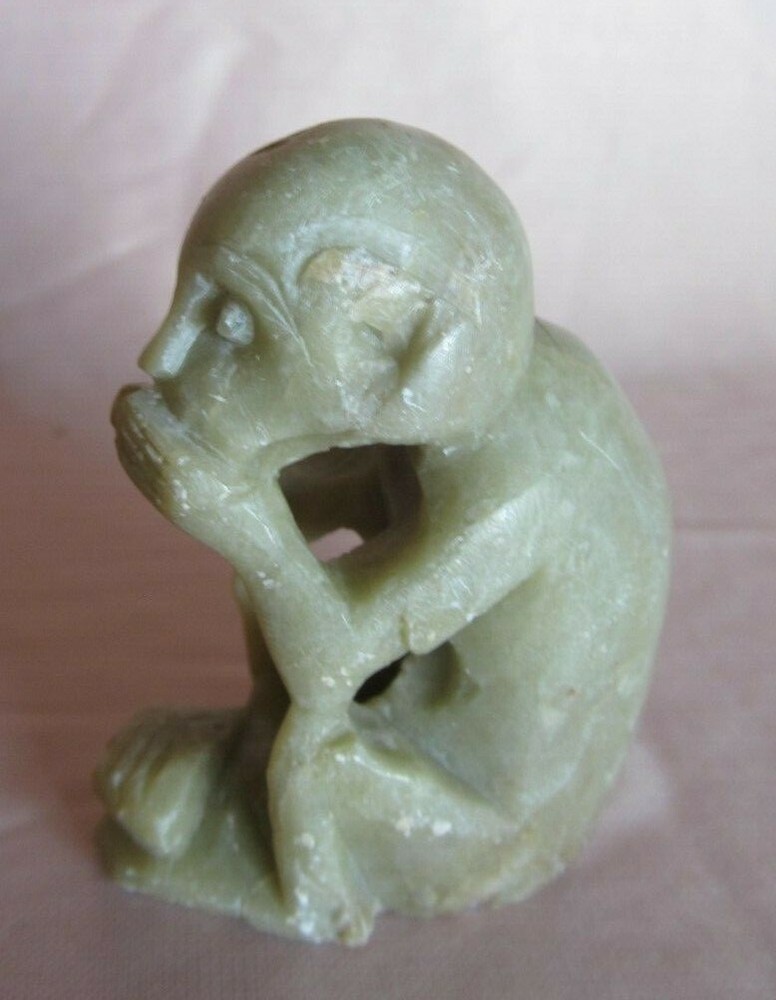 Small Monkey Statuette In Hard Stone Lard Stone