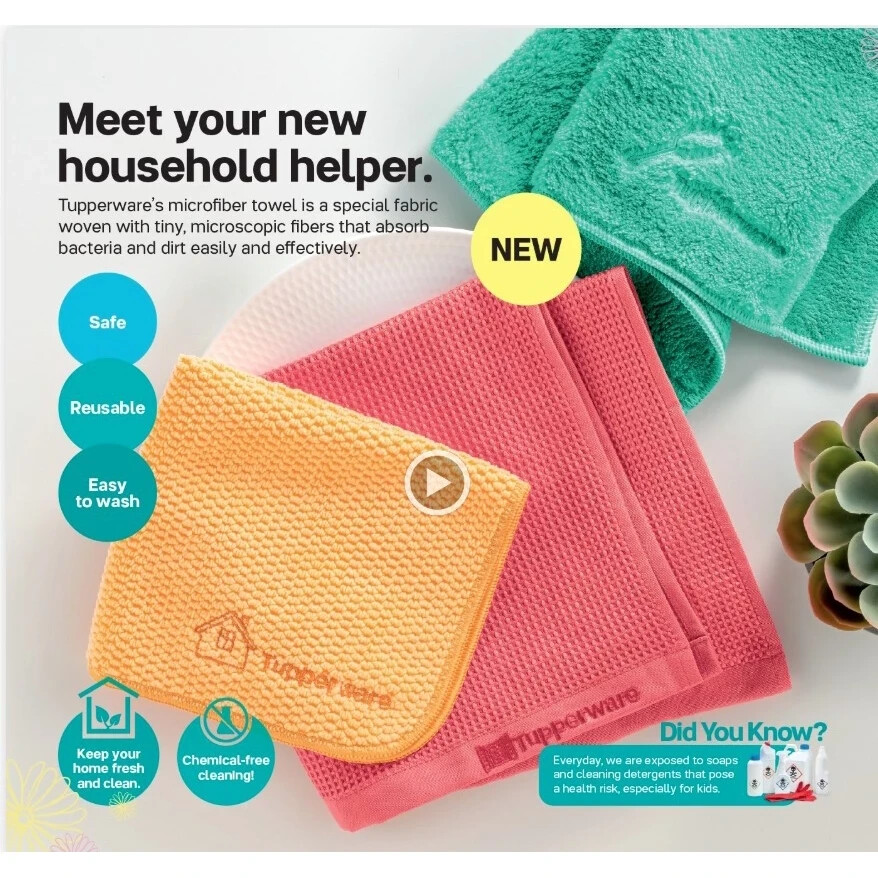 TUPPERWARE Microfiber Towel – Dust, Multi-Purpose, Window, or 3pcs Set