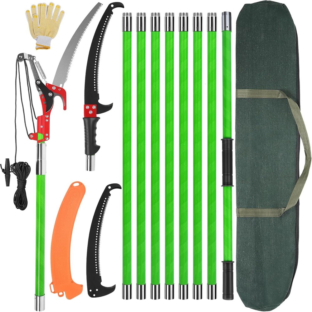 30 Ft Manual Pole Saw, Extendable Tree Pruner Blade and Scissors Set with 9