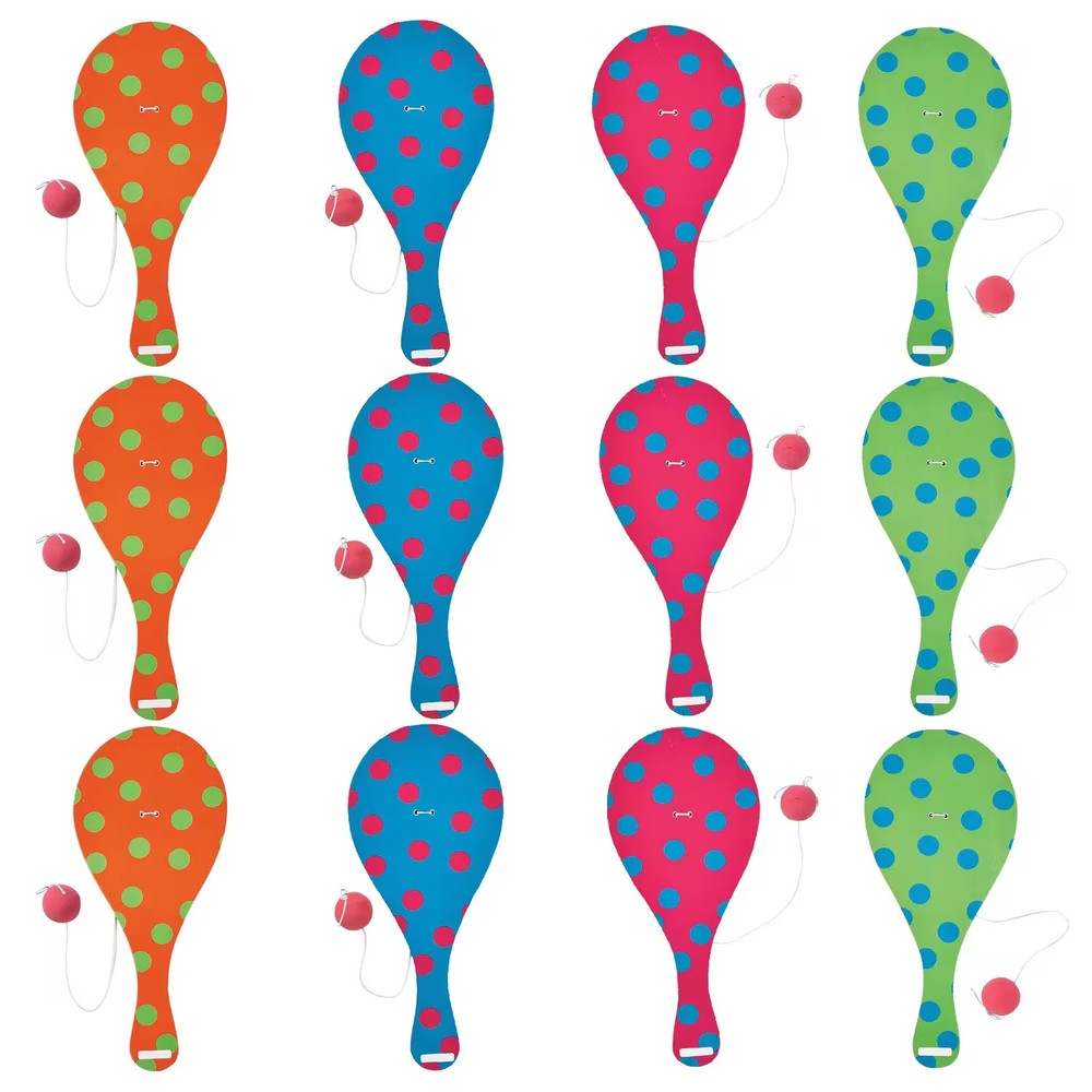 9" Spring Bright Colors & Patterns Paddleball Games - 12 Pc.