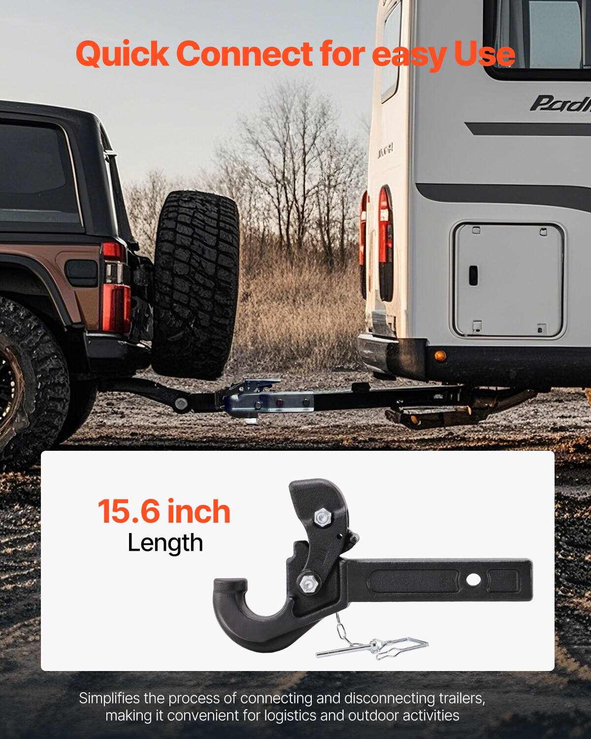 Pintle Hitch 2 inches Receiver Hook for 2.5 to 3 inches Lunette Ring 20000 lbs