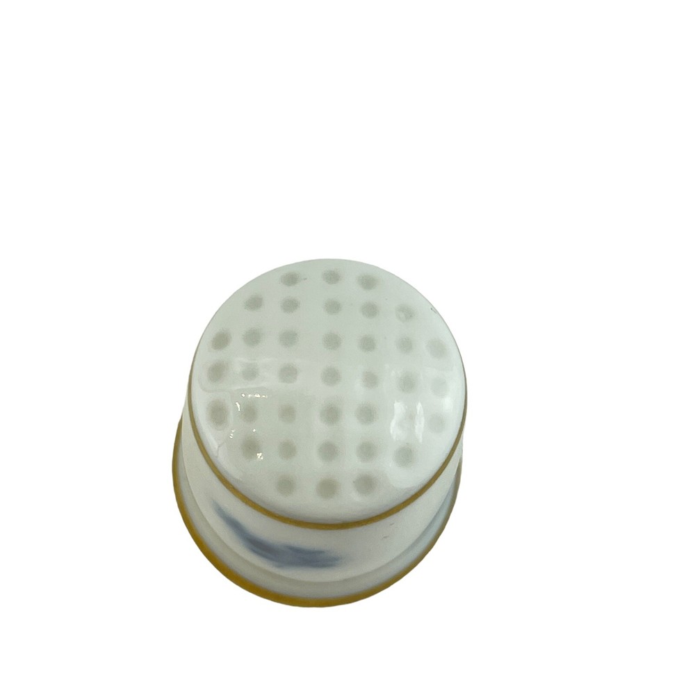Thimble Sewing Windmill Porcelain White Blue Gold