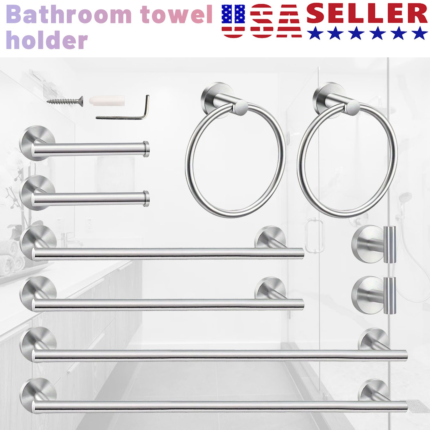 10 Piece Bathroom Hardware Accessories Set with 23.6" Towel Bar - Brushed Nickel