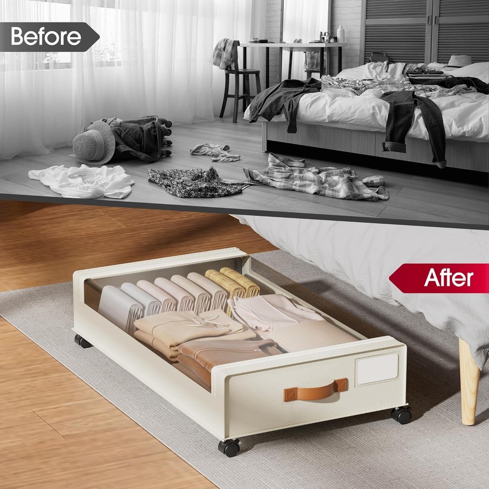 Under Bed Storage W/ Wheels 2 Pack Under Bed Storage Containers 60L Underbed