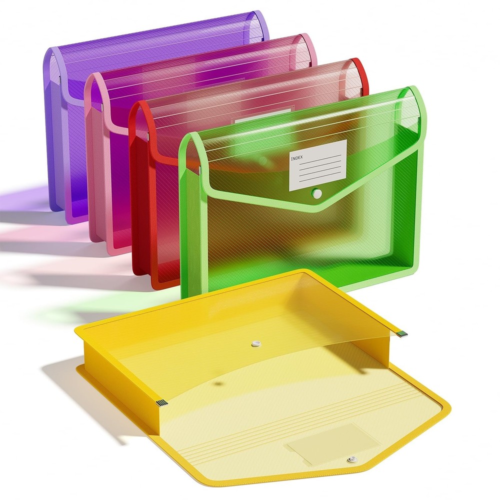 ThinkTex Plastic Expanding File Folders, Transparent Envelopes with Snap Clos...