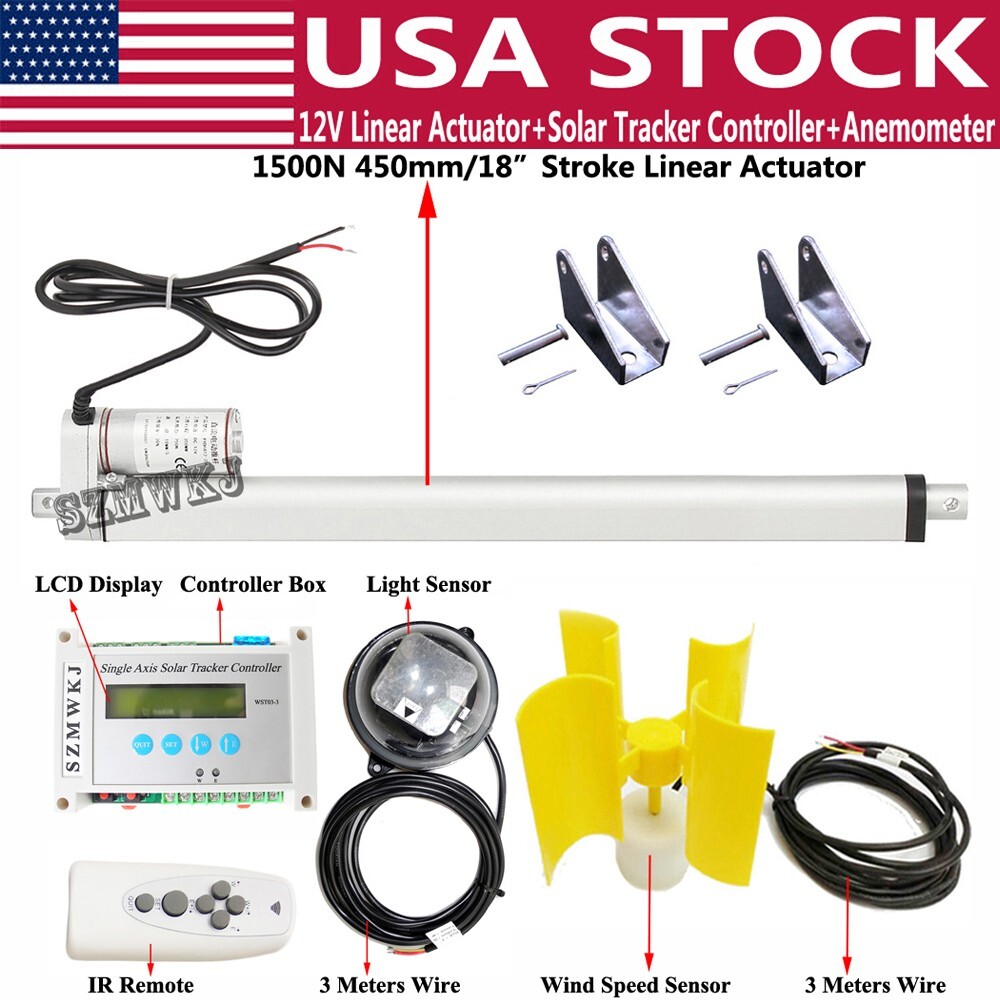 12V Single Axis Solar Tracking + 18" Linear Actuator +LCD Controller +Anemometer