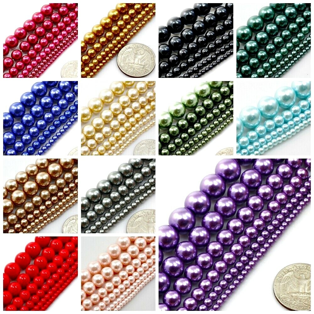 High Quality Glass Pearl Round Spacer Loose Beads 3mm 4mm 6mm 8mm 10mm 12mm 15"