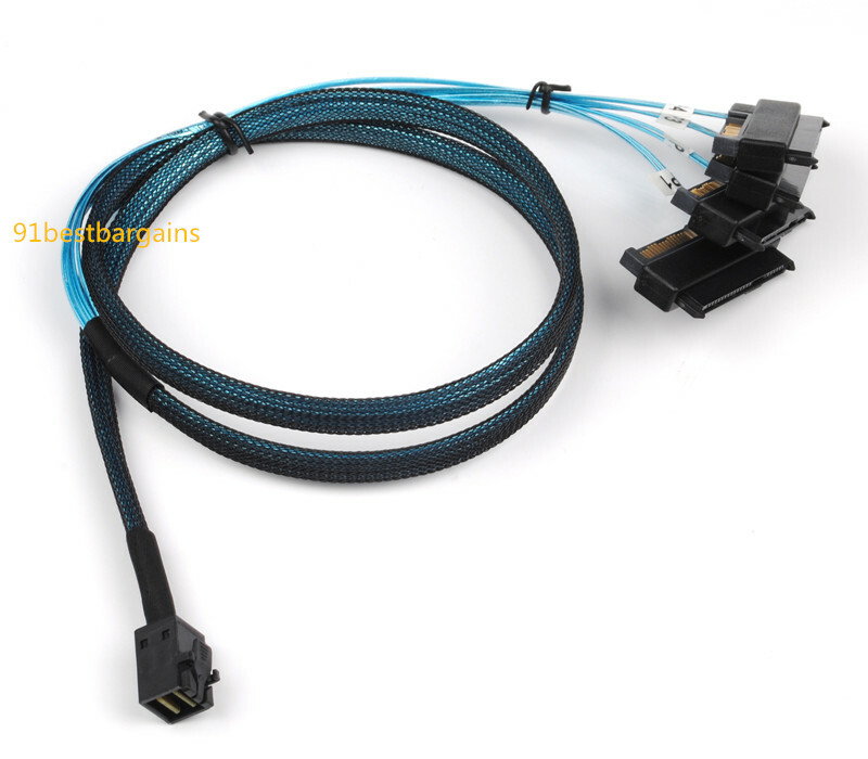 Mini-SAS HD SFF-8643 to 4 SAS SFF-8482 Hard Drive Forward Breakout Cable RAID 1M