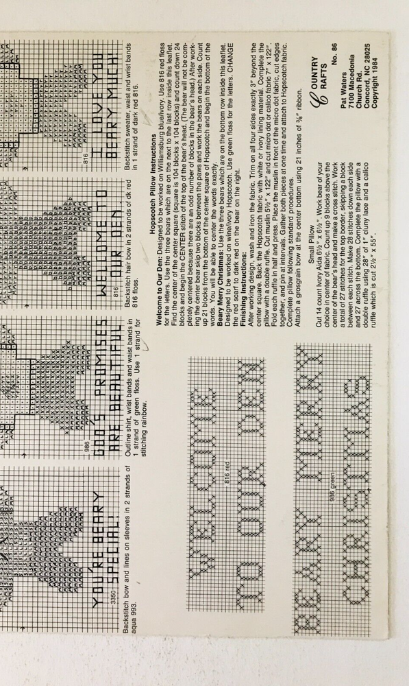 Country Crafts GINGERBREAD BEARS Cross Stitch Patterns & Instructions #86 VTG