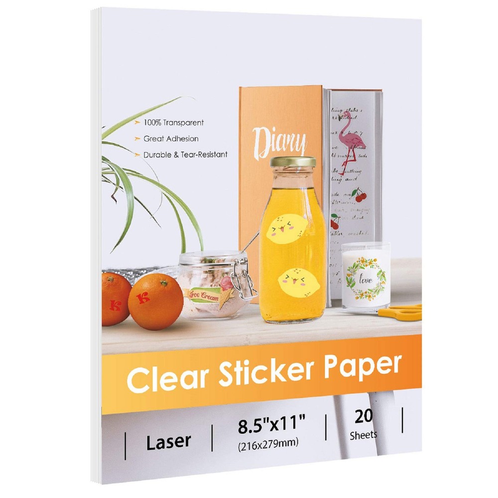 Laser Sticker Paper, 100% Transparent, 8.5x11, 20 Sheets