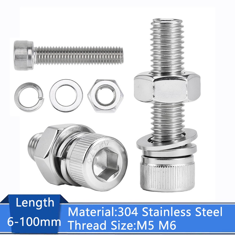 M5 M6 Socket Head Cap Screws Allen Bolts With Nut/Washers/Spring Washers A2